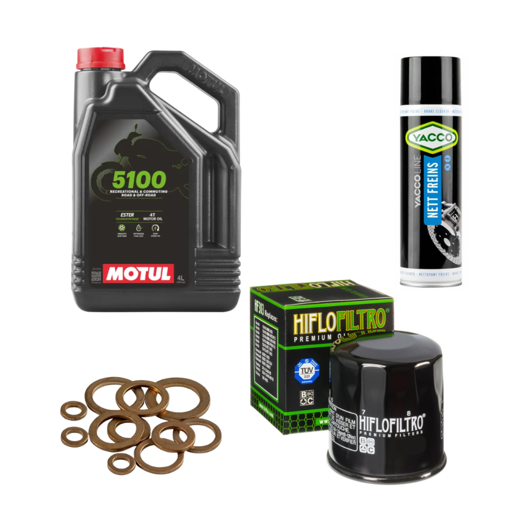 Pack Premium Óleo Motul 5100  4L  + HIFLO  + Anilha de Cobre + Limpa Travões